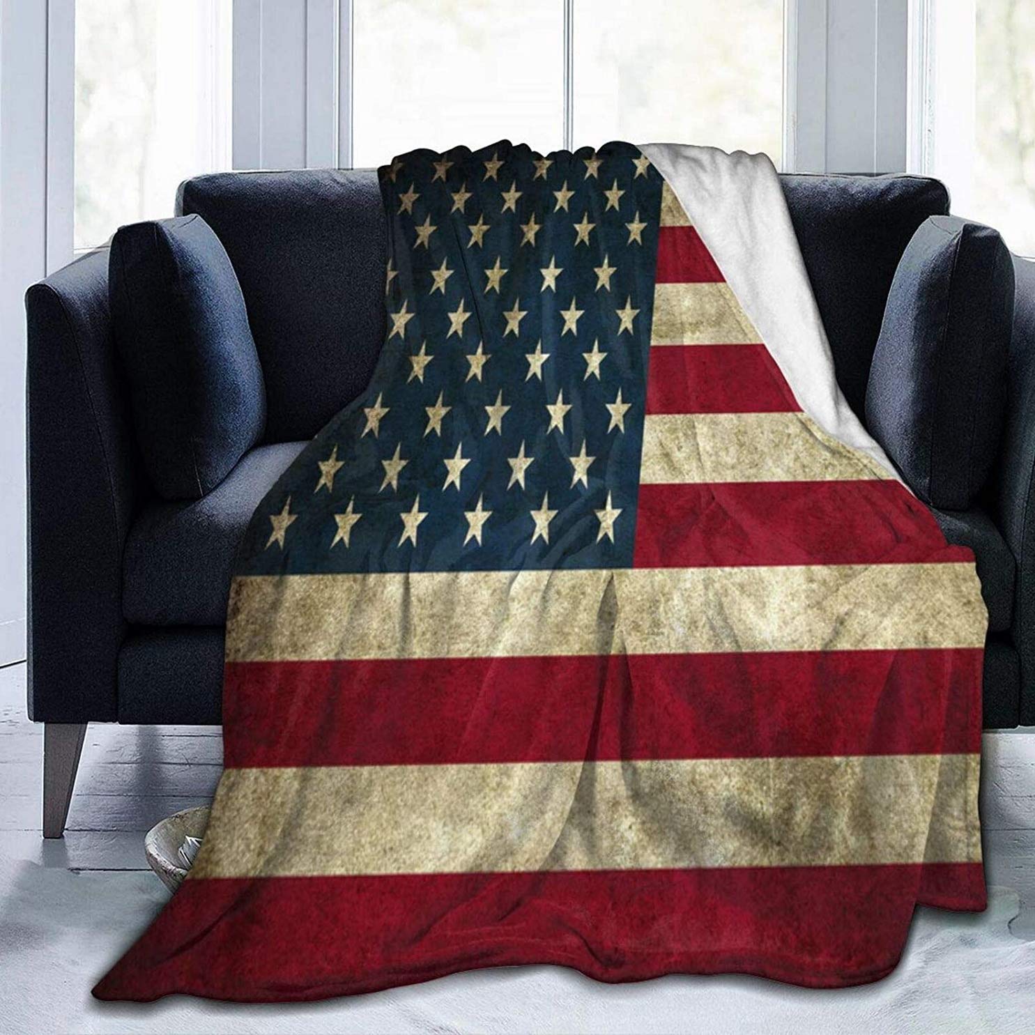 40x50 Inch Vintage American Stars and Stripes Flag USA Throw Blanket - Soft Fleece Warm Blanket for Bed, Sofa & Office - Perfect for Home Decor, Picnics, Camping and Gifts