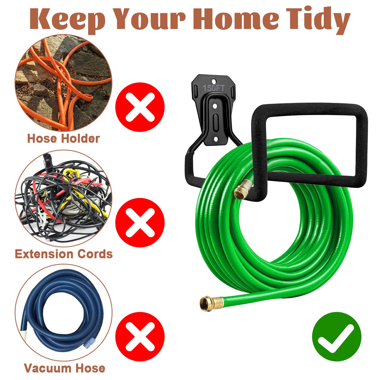 2Pcs Heavy Duty Metal Garden Hose Holders - Freestanding & Wall Mount Outdoor Water Hose Storage Rack for Yard, Lawn, and Garage (2 Pack) - Perfect for Organizing Garden Tools and Keeping Hoses Tangle-Free