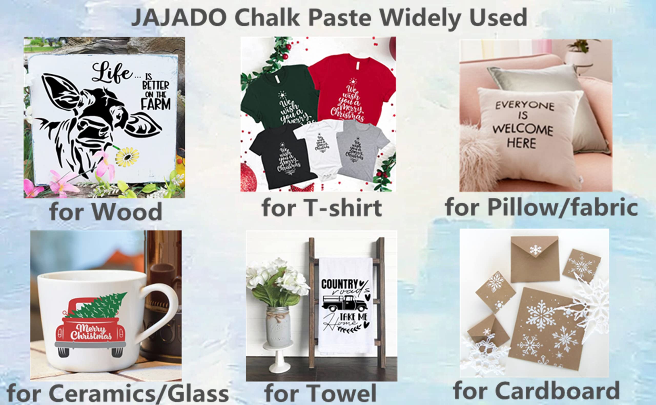 JAJADO 2 Jars Black & White Chalk Paste Paint with 2 Mini Squeegees - 1.7Oz Reusable Silk Screen Stencils for DIY Crafts, Fabric Painting on T-Shirts & Wood - Perfect for Home Decor, Scrapbooking & Custom Apparel Projects