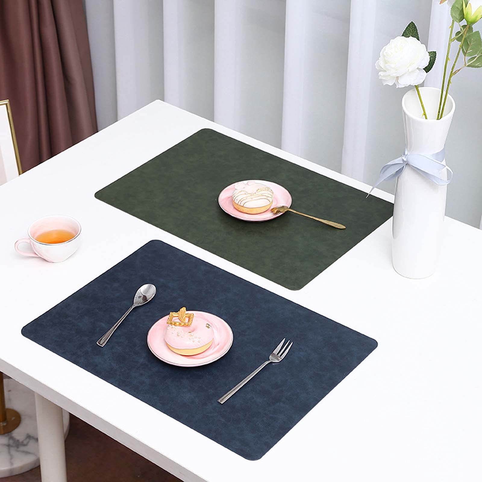 Premium Faux Leather Placemats Set of 4 - Non-Slip Waterproof Heat Resistant Table Mats - Easy to Clean Washable Kitchen & Dining Decor (Navy Blue) - Perfect for Everyday Meals, Dinner Parties, and Holiday Gatherings