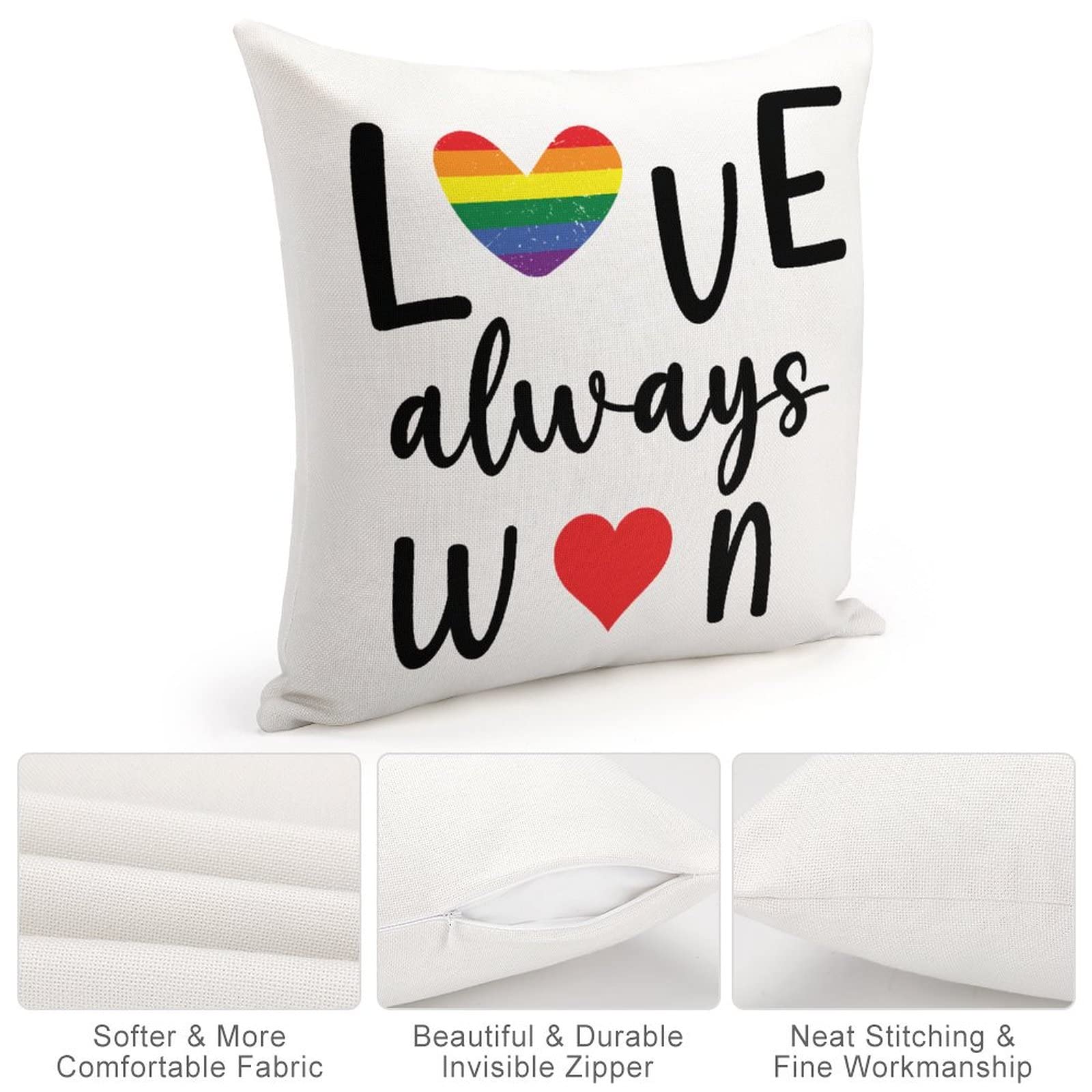 LGBT Pride Throw Pillow Covers - 20x20 Inch Rainbow Gay Couple & Lesbian Love Decorative Pillow Covers for Sofa, Bed, Couch - Cotton Linen Zipper Pillow Fashion - Perfect for Pride Month, LGBTQ+ Home Decor & Ally Support