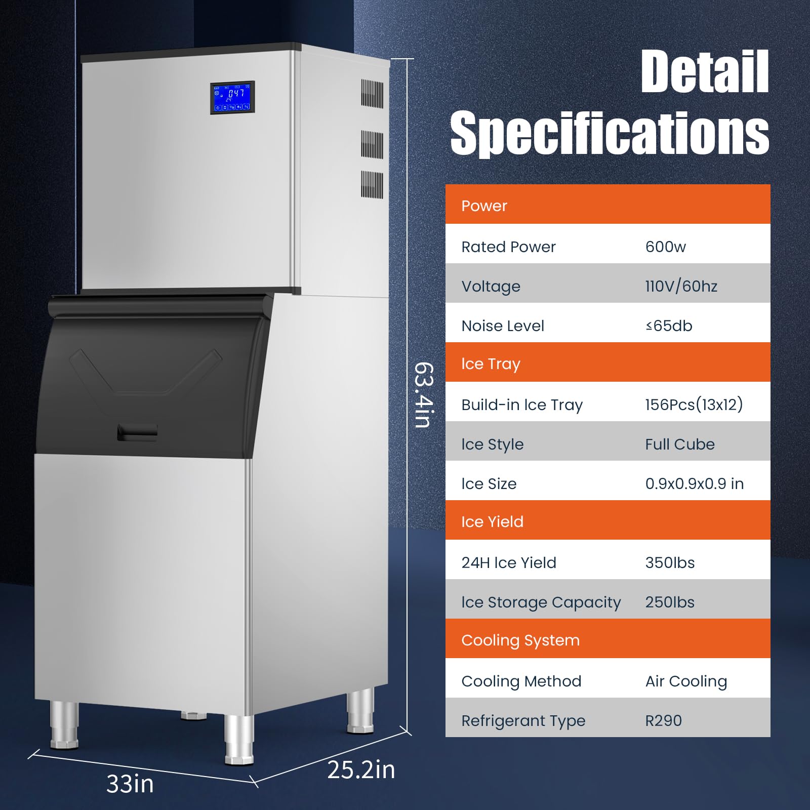 350Lbs/24H Commercial Ice Maker Machine with Pro Compressor & ETL Approval - 250Lbs Storage Bin, 700W Auto Self-Cleaning, Stainless Steel Industrial Ice Machine for Bars, Cafes, Restaurants & Businesses - Perfect for High-Volume Beverage Service and Food Preservation