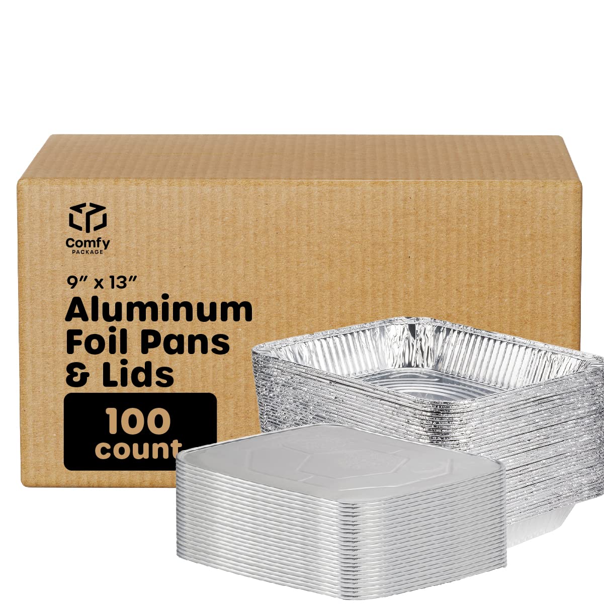 100-Pack 9x13 Inch Aluminum Pans with Lids - Heavy Duty Half Size Deep Steam Foil Pans for Baking, Cooking, Food Storage & Meal Prep - Perfect for Restaurants, Catering & Home Use