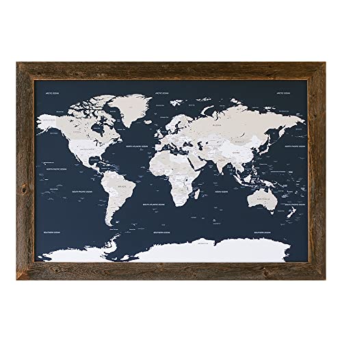 Wayfaren Large Navy Blue Push Pin World Travel Map with Wooden Frame - 24