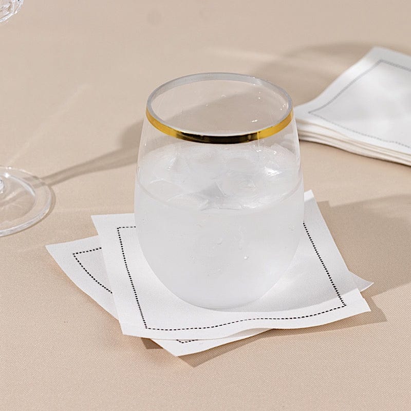 50 Premium Cotton Cocktail Napkins with Elegant Black Hemstitched Border - Perfect for Weddings, Parties & Formal Dining - White Set of 50