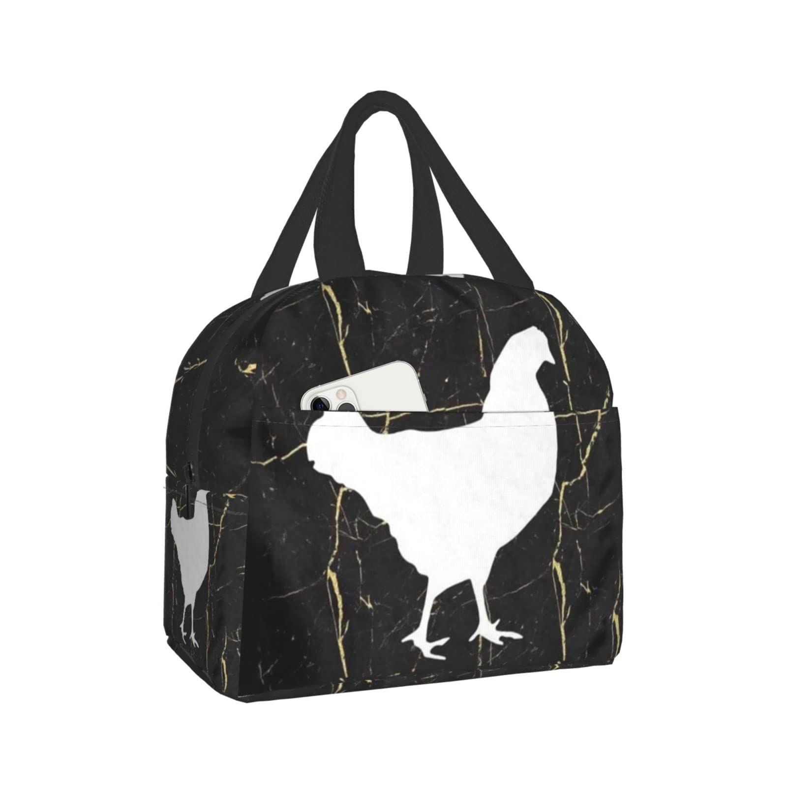 Insulated Thermal Lunch Bag for Women & Men - Marble Design Chicken Print Tote Bag for Work, Office, School & Picnic - Leakproof Reusable Lunch Box with Cooler Compartment