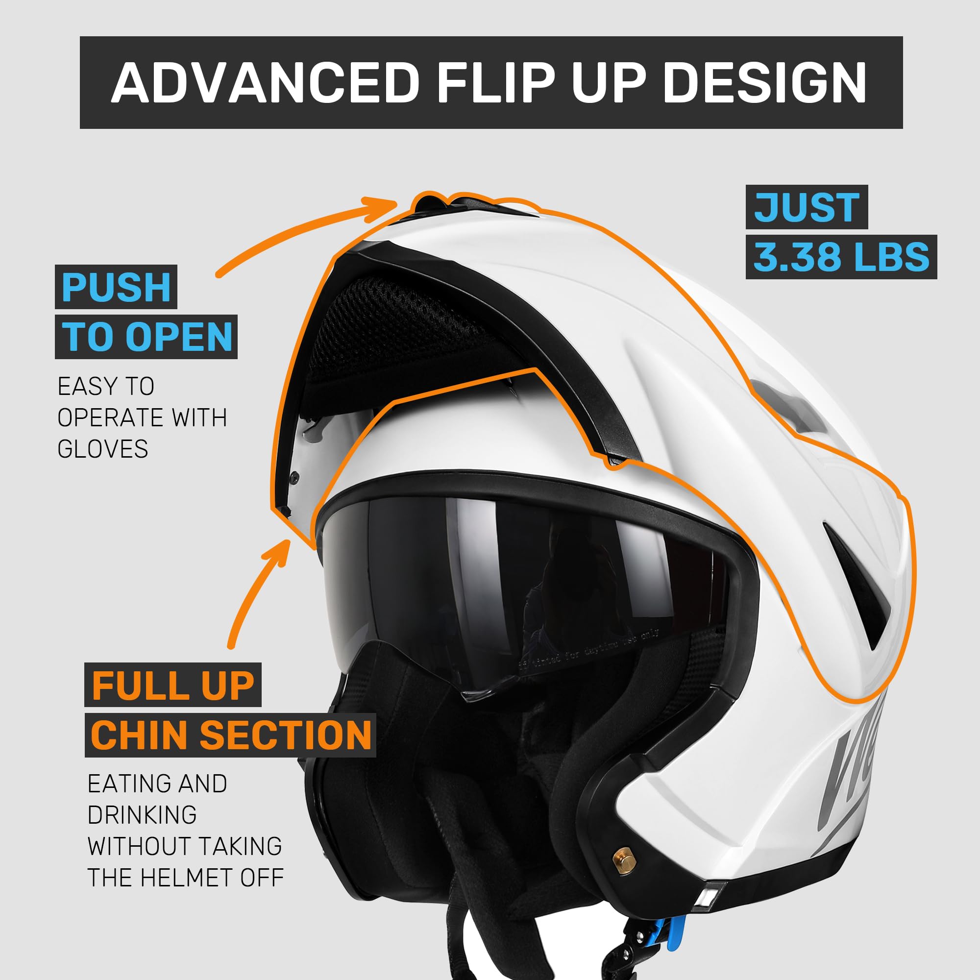 Westt Modular Motorcycle Helmet - DOT Approved Full Face Flip-Up for Men & Women - Riding & ATV