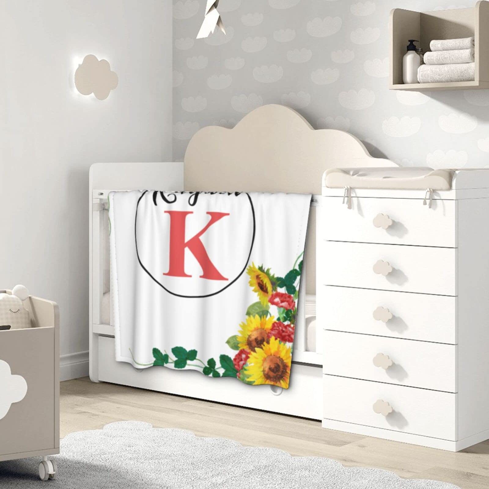 Personalized Baby Blankets with Name - Soft Monogrammed Swaddling Blankets for Newborn Boys & Girls - Custom Baby Shower Gift - Perfect for Nursery, Photo Shoots & Travel - Sunflower Design
