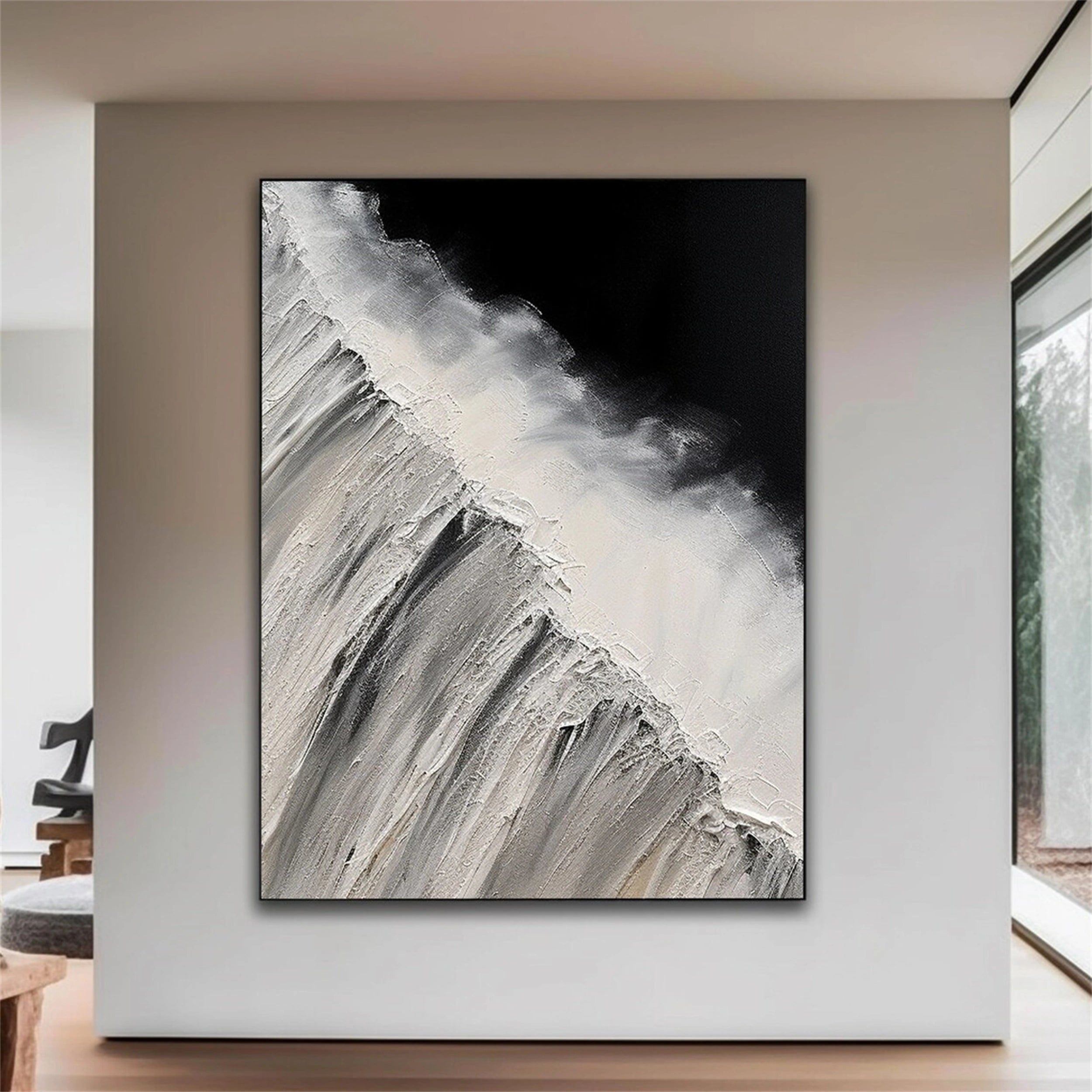 White & Black Minimalist Textured Painting Canvas #MM155 - Abstract Wall Art for Modern Home & Office Decor
