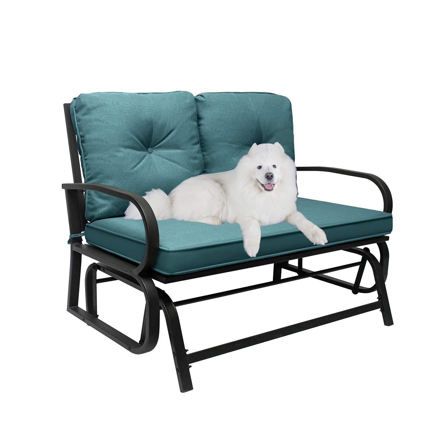 Patio Glider Swing Bench Loveseat - 2-Person Outdoor Metal Rocking Chair with Steel Frame & Thickened Cushions (Peacock Blue) - Perfect for Backyard, Garden, Deck Relaxation