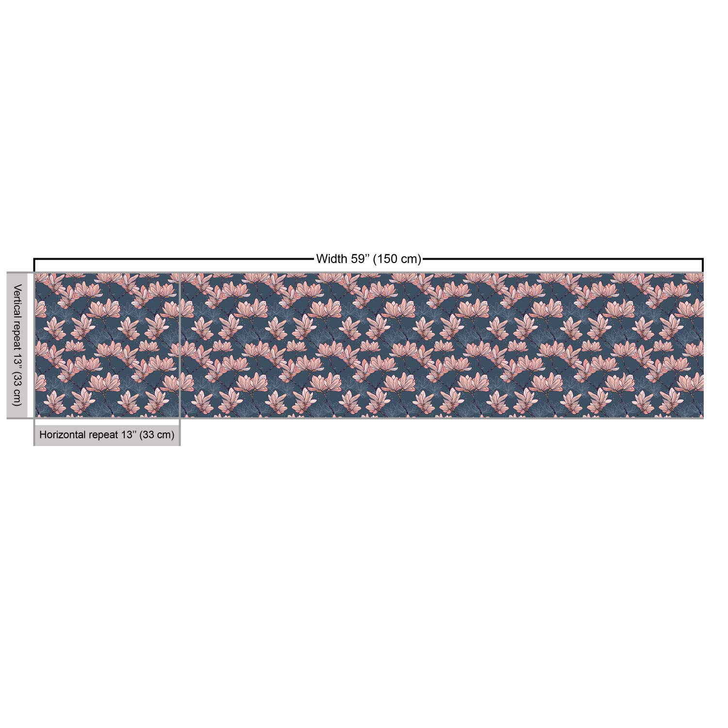 Ambesonne Japanese Style Magnolia Flowers Fabric by The Yard - 2 Yards Dark Blue Coral Floral Print - Decorative Upholstery Fabric for Sofa, Curtains & Home Decor - Perfect for DIY Projects, Pillow Covers & Table Runners