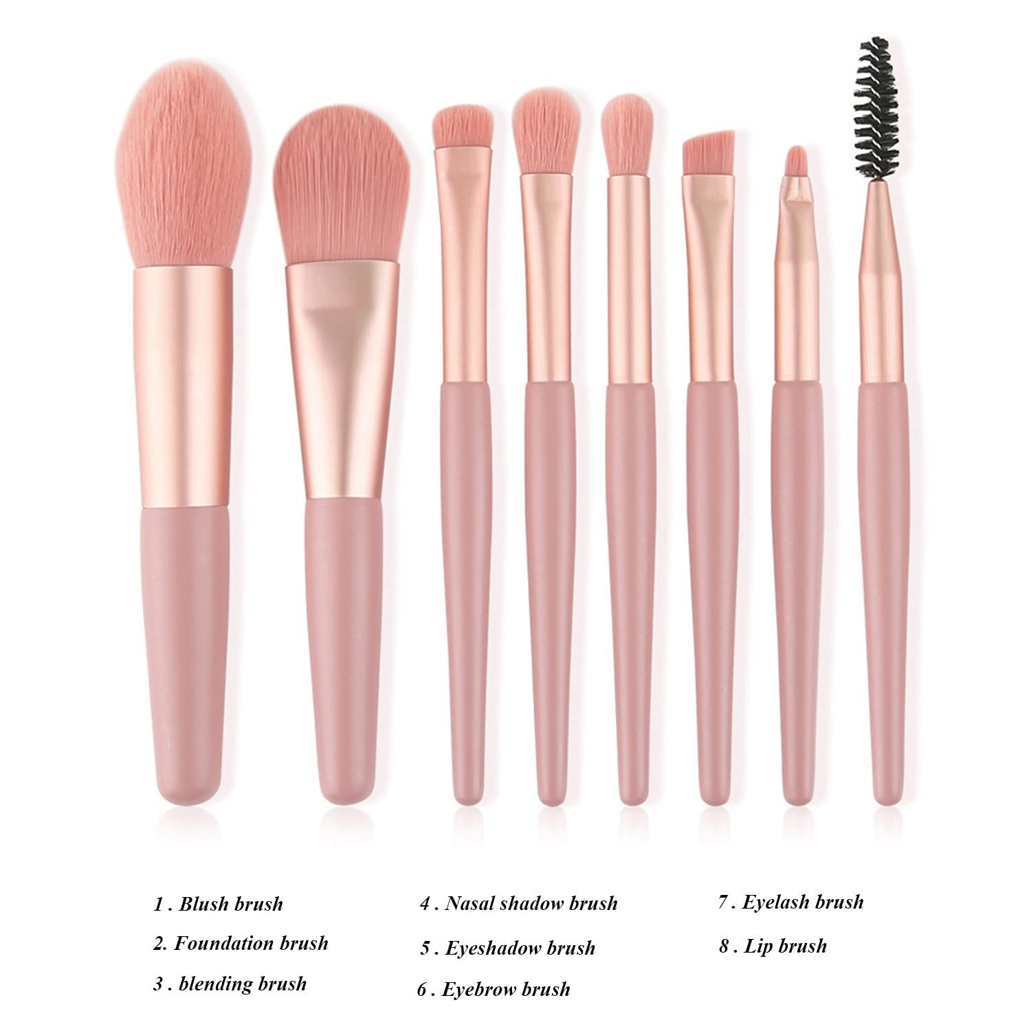 8PCS Professional Makeup Brush Set with Travel Bag - Wooden Handle Synthetic Bristle Brushes for Foundation, Blush & Eyeshadow | Perfect for Travel, Home & Professional Makeup Artist Kit (Multicolor)