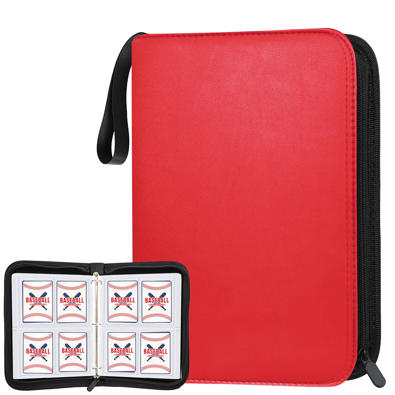 POKONBOY 400-Pocket Baseball Card Binder with Sleeves - Premium Trading Card Organizer for Sports Cards (Baseball, Football, Trading Cards) - Durable Carrying Case in Red - Perfect for Collectors, Tournaments & Card Storage
