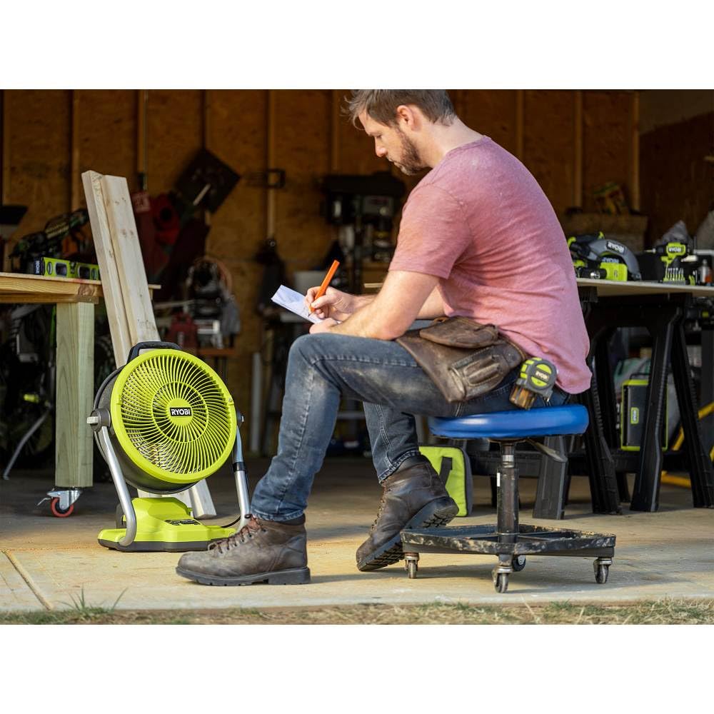 RYOBI ONE+ 18V Cordless Hybrid WHISPER SERIES 12 Inch Misting Air Cannon Fan - Battery & Charger Not Included - Perfect for Outdoor Cooling, Patio, Backyard, and Worksite Use
