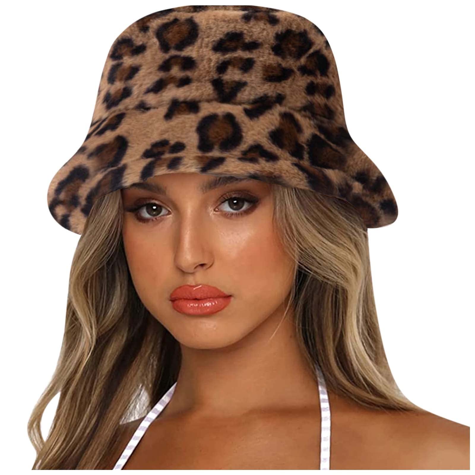 Warm Winter Leopard Print Bucket Hat for Men & Women - Thick Fleece Lined Beanie with Cow Print Design (Coffee, One Size) - Perfect for Skiing, Snowboarding & Cold Weather Outdoors