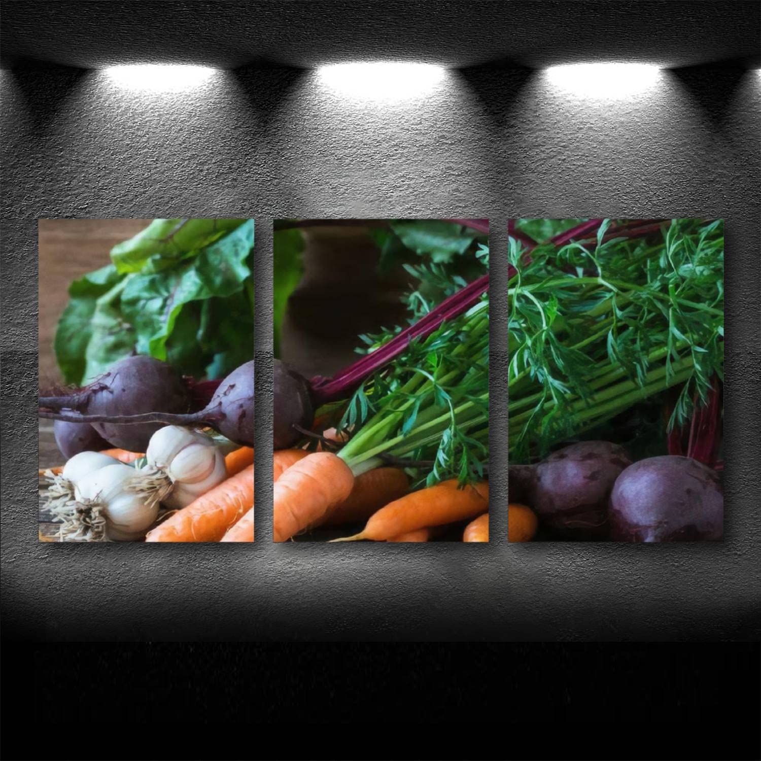 Modern Canvas Wall Art - Large 36x72 Inches Framed Painting of Fresh Organic Beetroots, Garlic & Carrots on Rustic Wood - Gallery Wrapped Ready to Hang - Perfect for Living Room, Kitchen & Farmhouse Decor - Home & Office Wall Decor