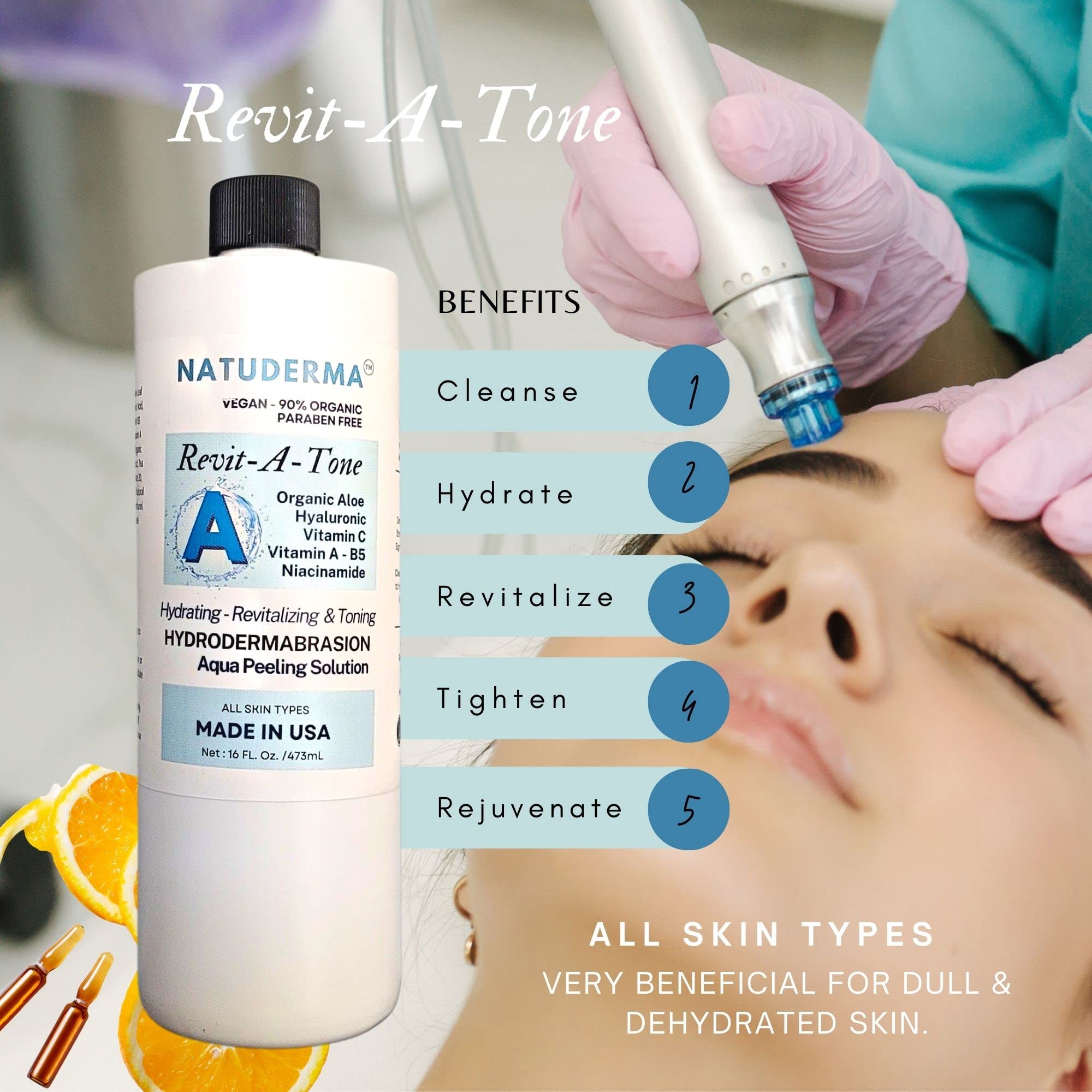 Natuderma Hydro Serum - Hydrodermabrasion Solution & Aqua Peeling Serum for Wet Microdermabrasion (3 Pack, 16 oz Each) | Made in USA | Professional Skin Exfoliation & Hydration for Face & Body