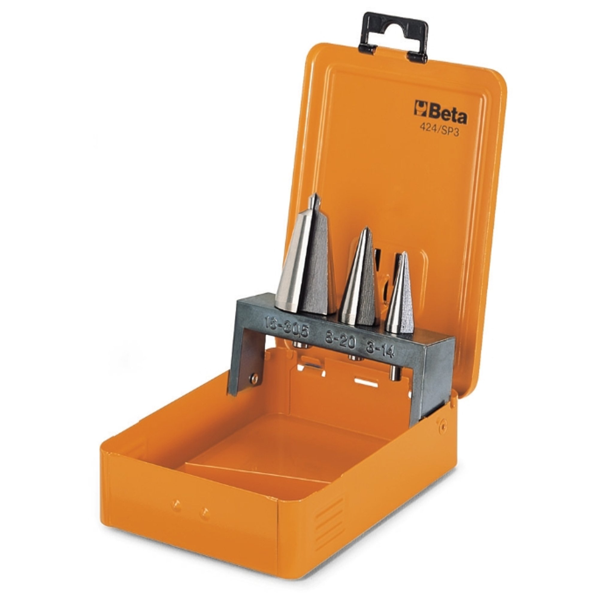 Beta 424/SP3 Set of 3 High-Speed Steel Conical Drill Bits with Metal Storage Case - Perfect for Metalworking, Woodworking & DIY Projects