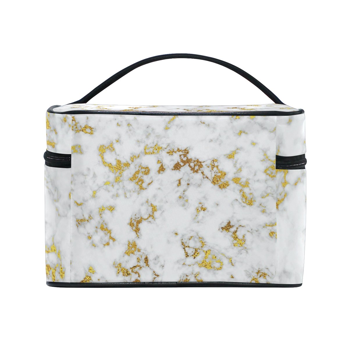Cooper Girl Gold Marble Cosmetic Bag - Waterproof Travel Makeup Organizer with Mirror | Perfect for Travel, Gym & Daily Beauty Storage