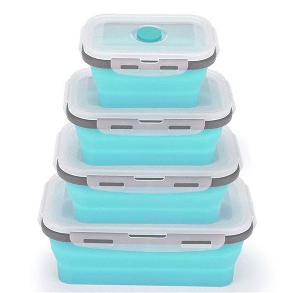 Foldable Silicone Bento Box Set - 4Pcs Reusable Lunch Containers for Meal Prep, Salad, Fruits & Snacks | Leak-Proof Food Storage | Perfect for Office, School & Picnics (Blue)