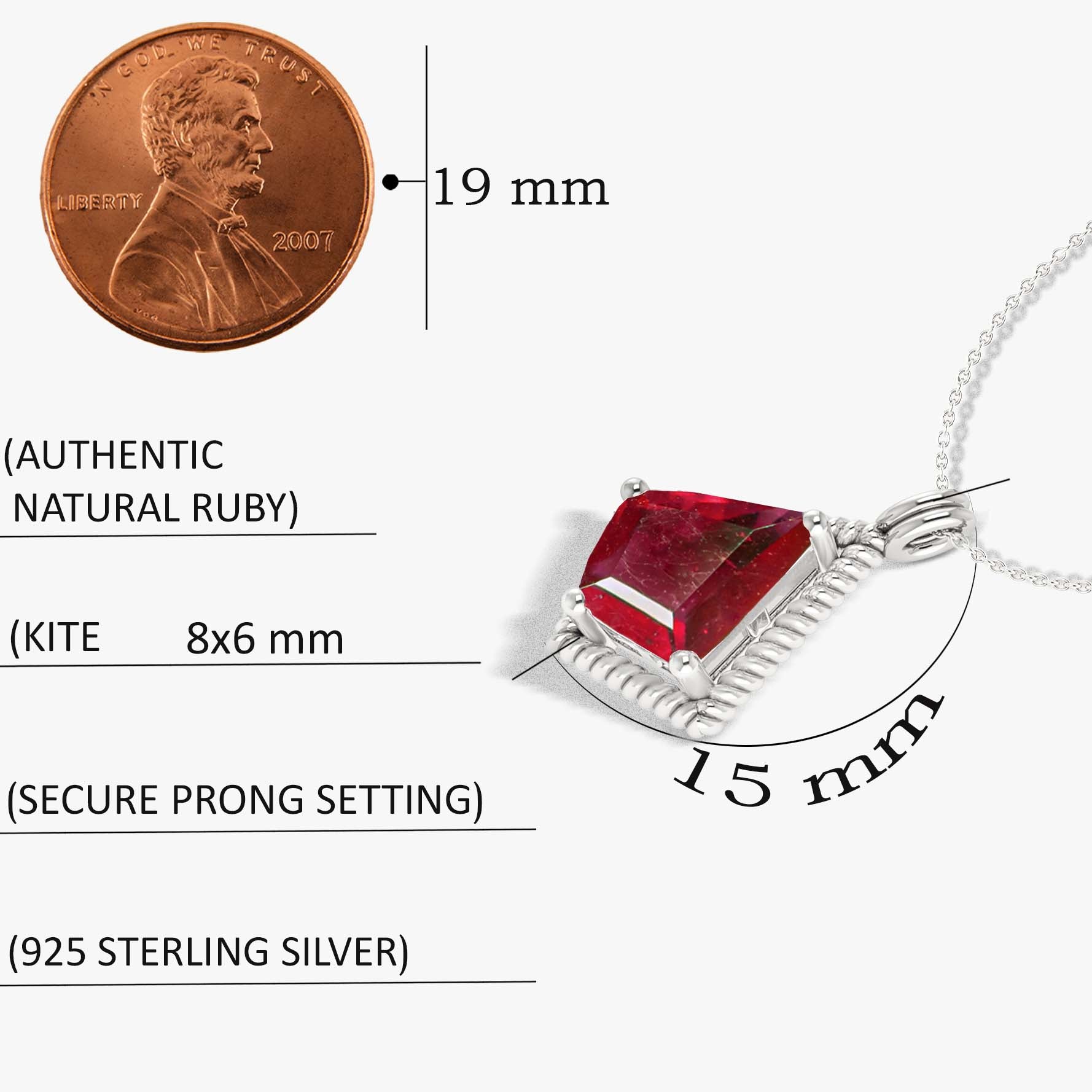Natural Ruby Kite-Shaped Pendant Necklace for Women - 925 Sterling Silver Chain Jewelry - Perfect for Valentine's Day Gifts, Anniversary & Special Occasions