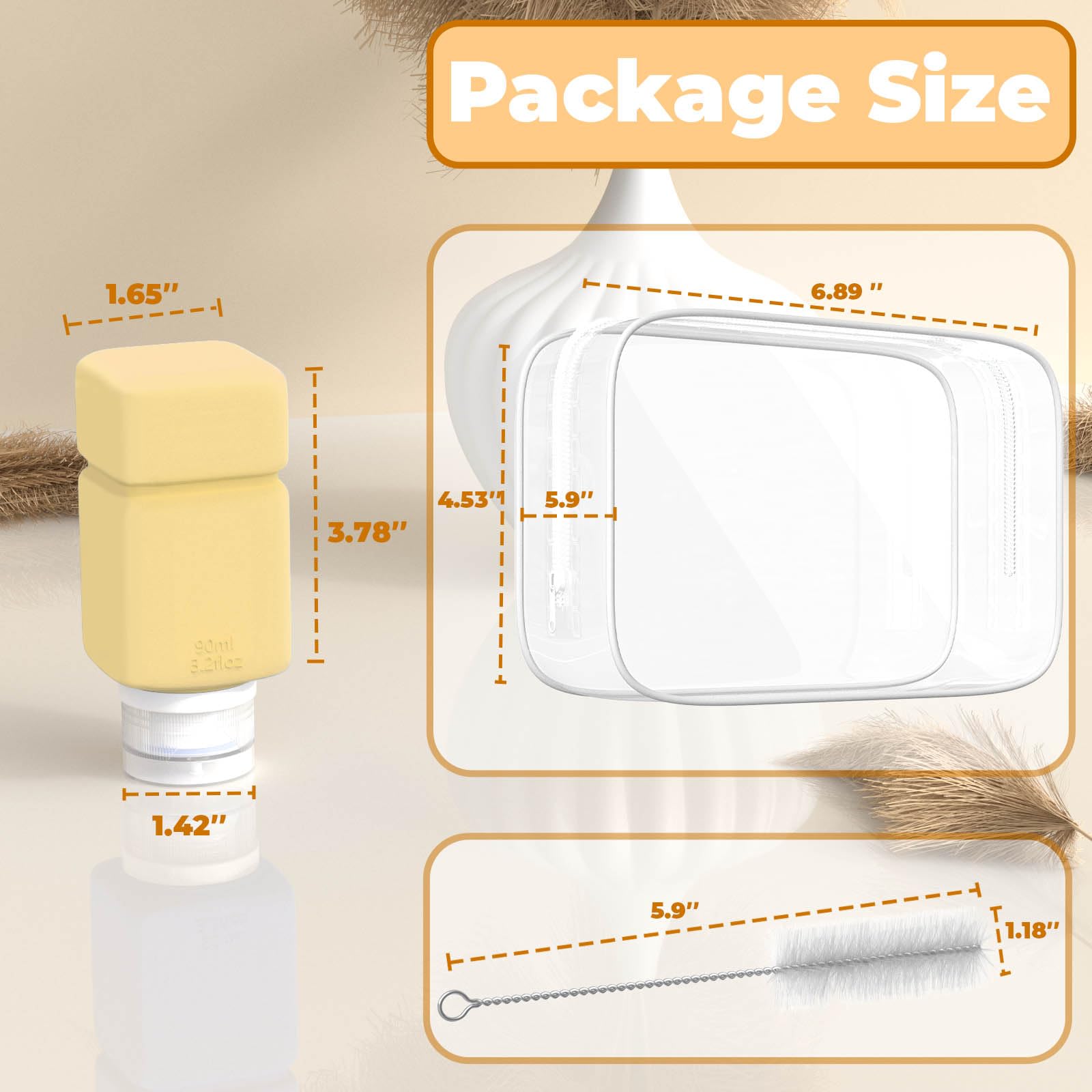 TSA Approved Travel Bottles for Toiletries - 4 Pack Leak Proof BPA Free Travel Size Containers for Shampoo, Conditioner, Lotion & Body Wash with Clear Toiletry Bag & Cleaning Brush - Perfect for Airplane Carry On, Gym, Camping & Vacation Essentials