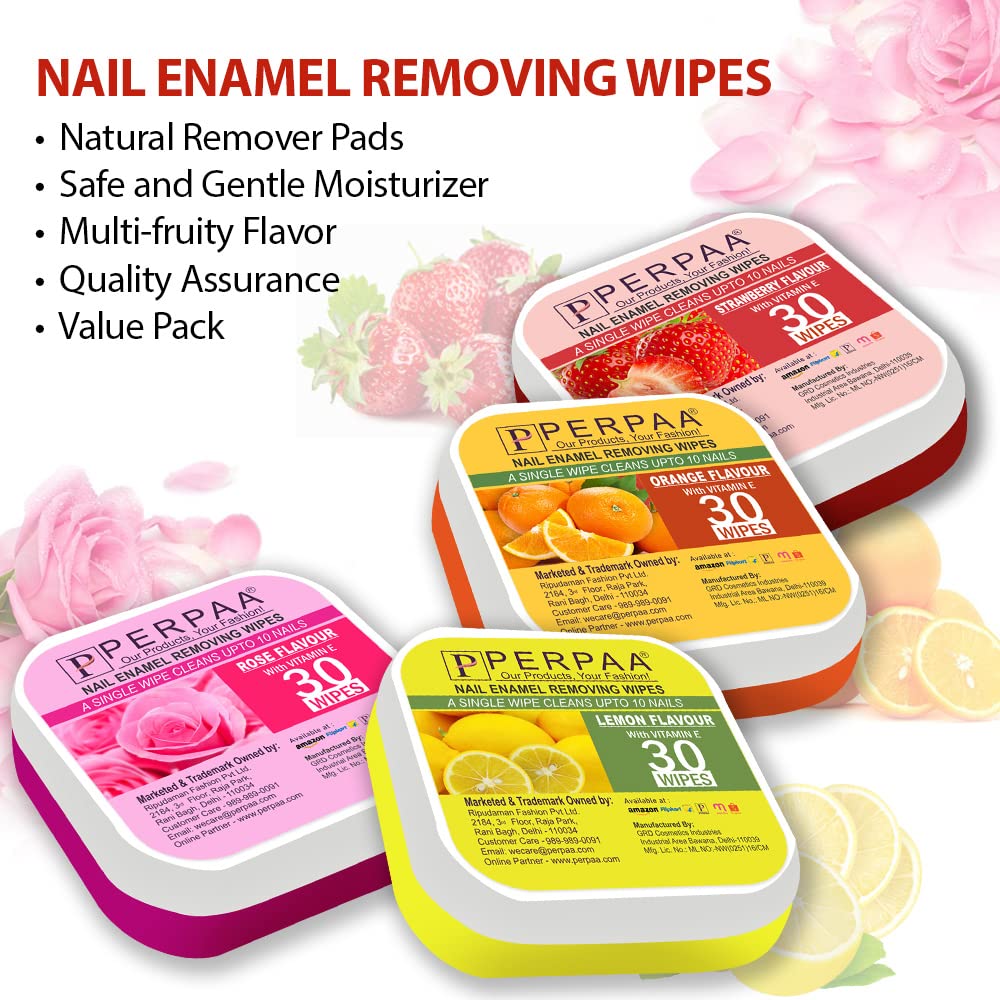 Perpaa Nail Polish Remover Cotton Pads - 100 Count, Acetone-Free Wet Wipes for Gel & Regular Polish (Lemon Rush & Rose Petal Scent, Pack of 2) - Gentle Nail Care for Home, Salon & Travel Use