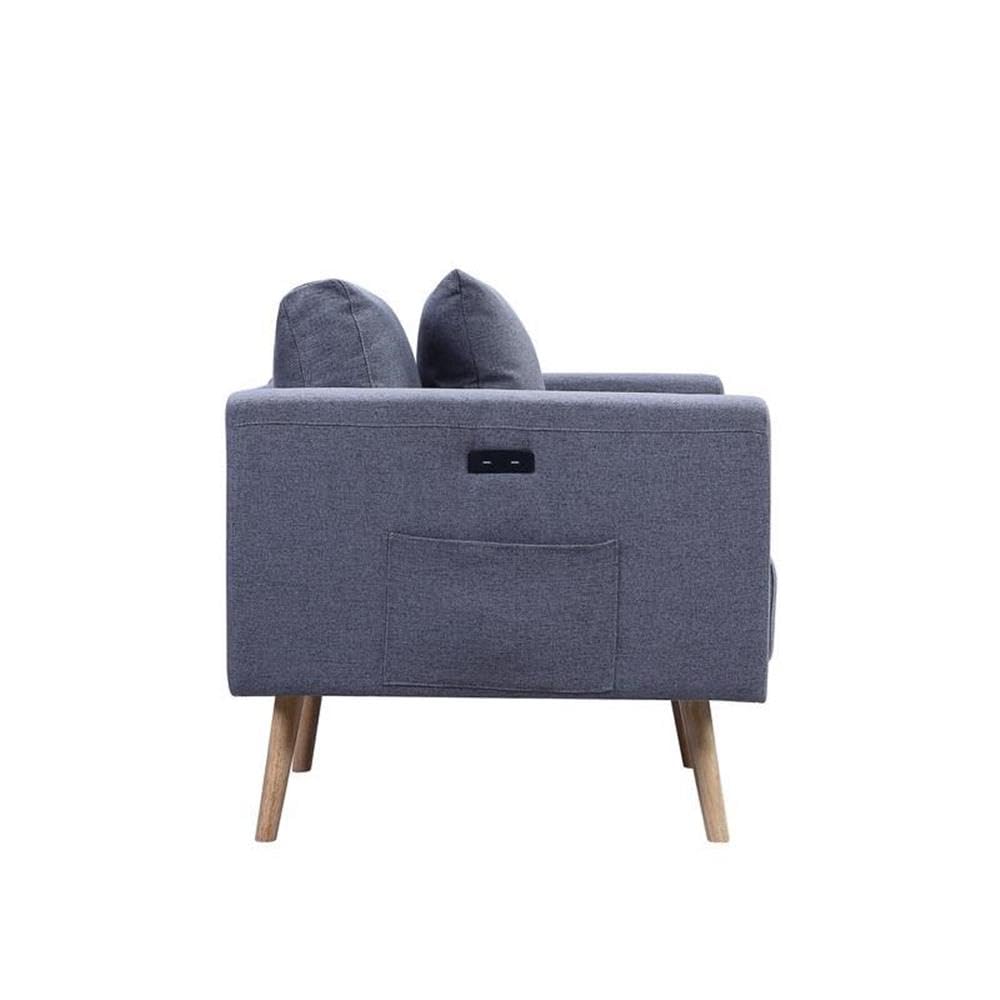 Lilola Home Easton Dark Gray Linen Fabric Loveseat with USB Charging Ports, Side Pockets & Throw Pillows - Perfect for Small Spaces, Living Rooms and Apartments