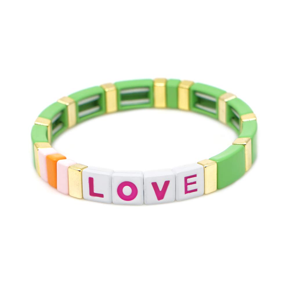 KELITCH Women's Stretch Beaded Bracelet Set - Colorful Enamel Arrow & Square Charm Bangles for Casual & Party Wear | Trendy Stackable Jewelry Gift for Her