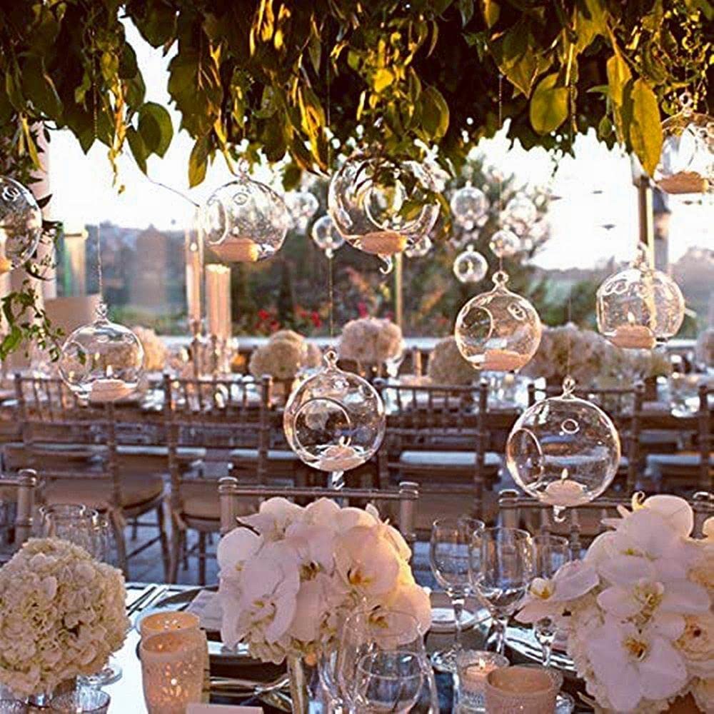 18 Pcs Clear Hanging Glass Candle Holders with LED Lights - 3.15