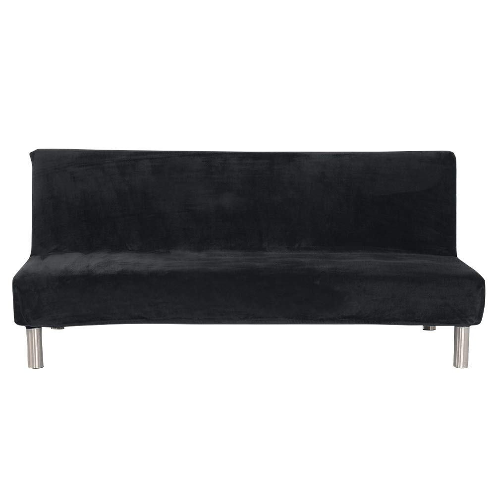 TOPCHANCES Universal Stretch Slipcover for Folding Armless Sofa - Non-Slip Elastic Sofa Cover in Black Velvet | Perfect for Futon, Loveseat & Small Apartment Living Rooms