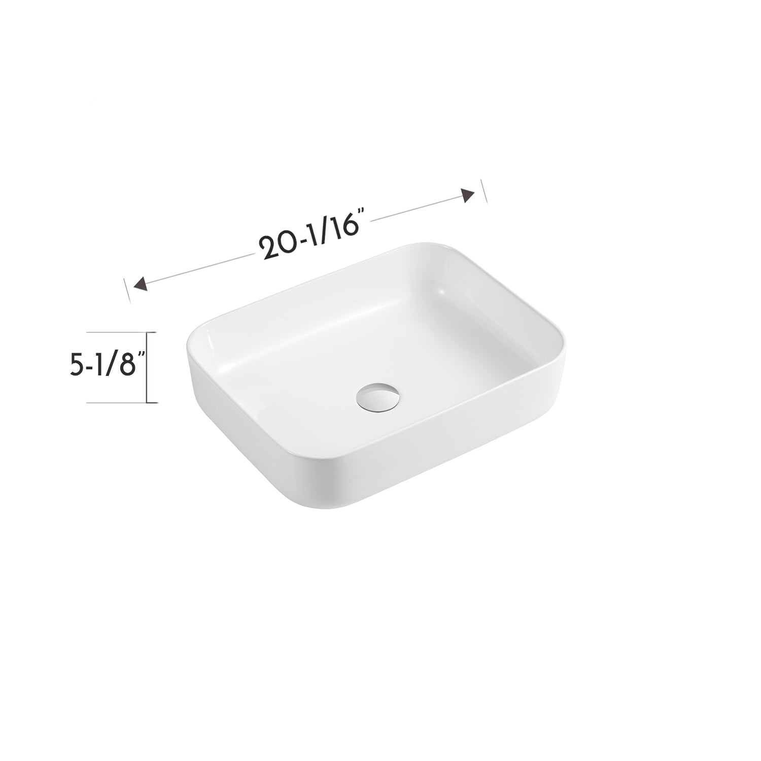 DAX CL1285 WG White Glossy Ceramic Rectangular Bathroom Vessel Sink - 20