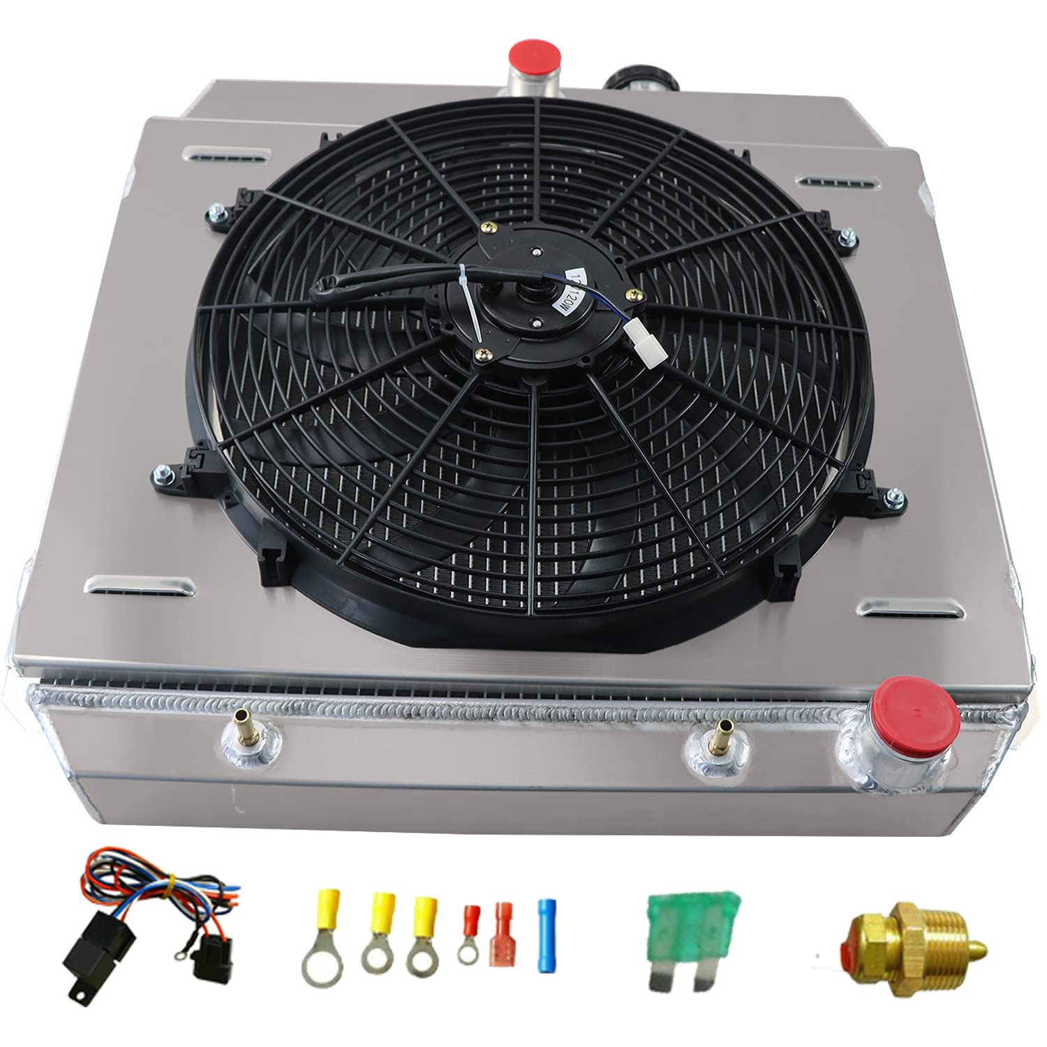 1949-1954 Chevy Bel Air & Fleetline Aluminum Radiator - 4 Row Core with Fan Shroud & Relay | High-Performance Cooling for Classic Car Restoration & Hot Rod Builds