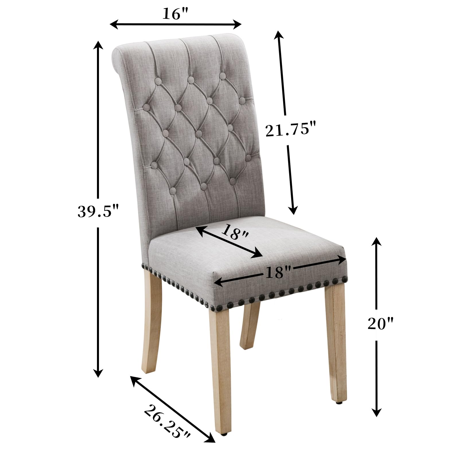 4-Piece Fabric Dining Chair Set - Tufted Upholstered High Back with Nailhead Trim & Solid Oak Wood Legs for Kitchen, Restaurant, Dining Room | Perfect for Home Decor, Family Gatherings & Commercial Use