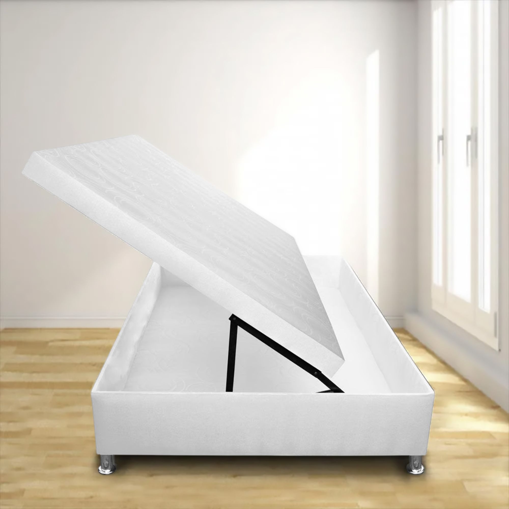 90x43cm White Storage Ottoman Bench with Horizontal Opening - Perfect for Single Beds 90x190cm, Bedroom Storage & Seating Solution