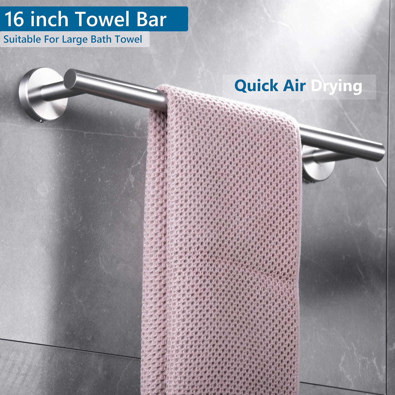 Stainless Steel Wall Mounted Bathroom Hardware Set - 5 PCS Towel Holder & Bar Set in Brushed Nickel Finish | Bathroom Accessories for Modern Home Decor | Perfect for Spa-Style Bathrooms, Guest Baths & Luxury Hotel Style Decor