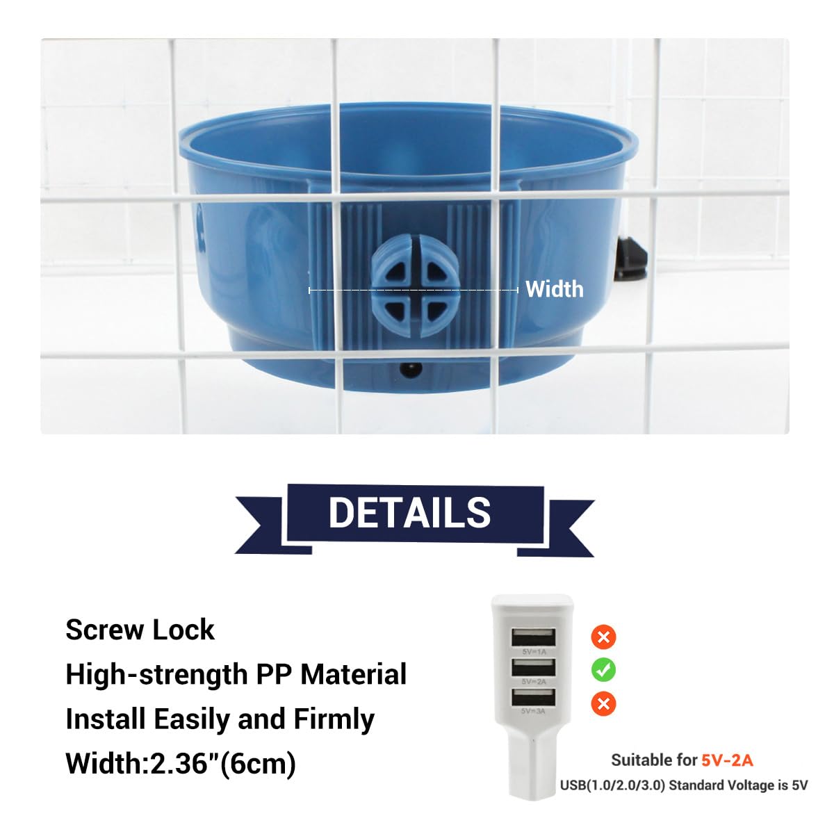 Heated Water Bowl for Cats, Rabbits & Small Dogs - 600ml (20oz) Indoor Pet Feeder with Hanging Hook - Perfect for Cages, Crates & Cold Weather Use
