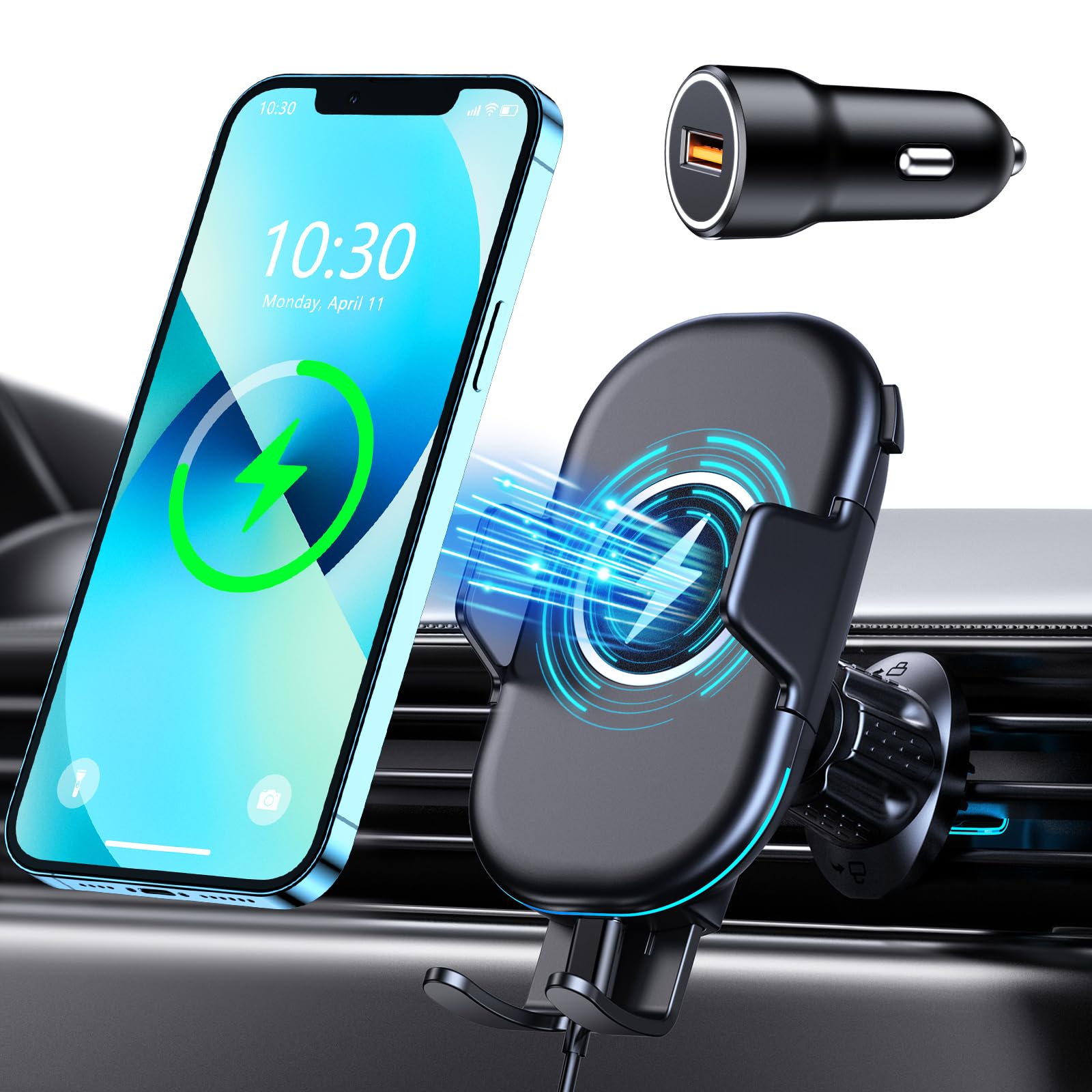 15W Fast Wireless Car Charger Mount - Qi-Certified Phone Holder for iPhone 16/15/14/13/12/11 Pro Max & Galaxy S24/S23/S22 - Air Vent Car Phone Mount with Secure Grip | Perfect for Commuting, Road Trips & Hands-Free Navigation