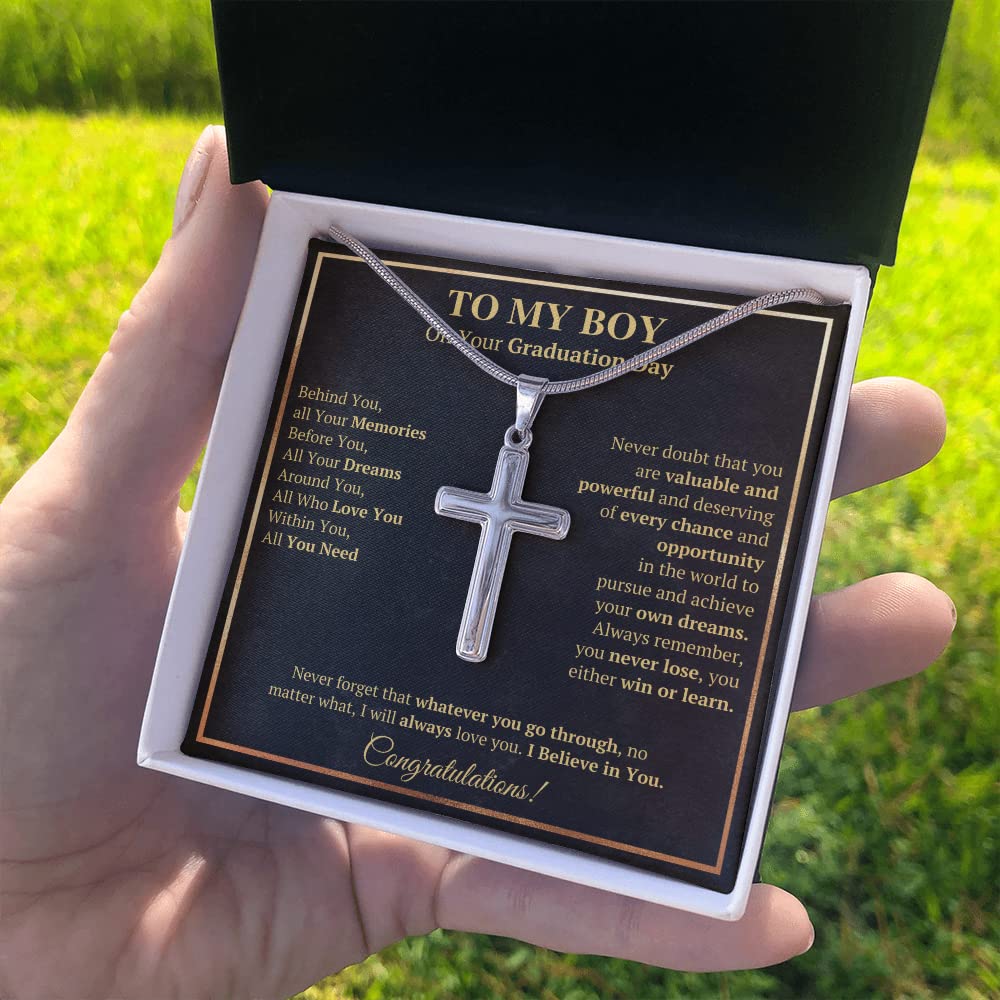 2022 Graduation Cross Necklace for Men - Inspirational Gift for Son, Grandson, Brother, Boyfriend - Includes Message Card & Gift Box - Perfect for Graduation Ceremony, Party & Special Occasions