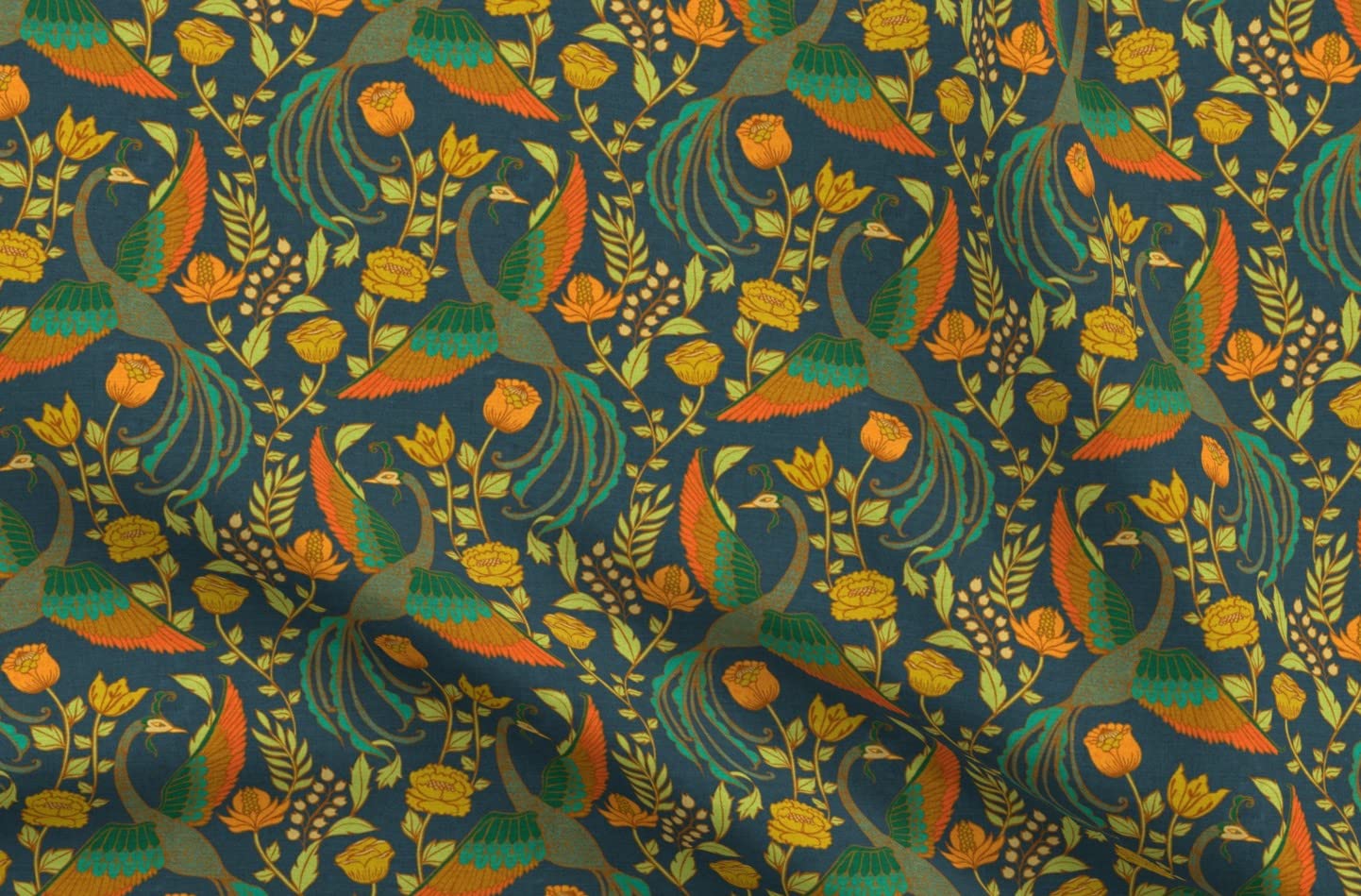 Premium Spoonflower Fabric - Victorian Garden Mythical Chinoiserie Floral Print on Soft Minky Fabric Fat Quarter | Perfect for Sewing Baby Blankets, Quilt Backing & Plush Toys | DIY Nursery Decor, Home Decor Projects