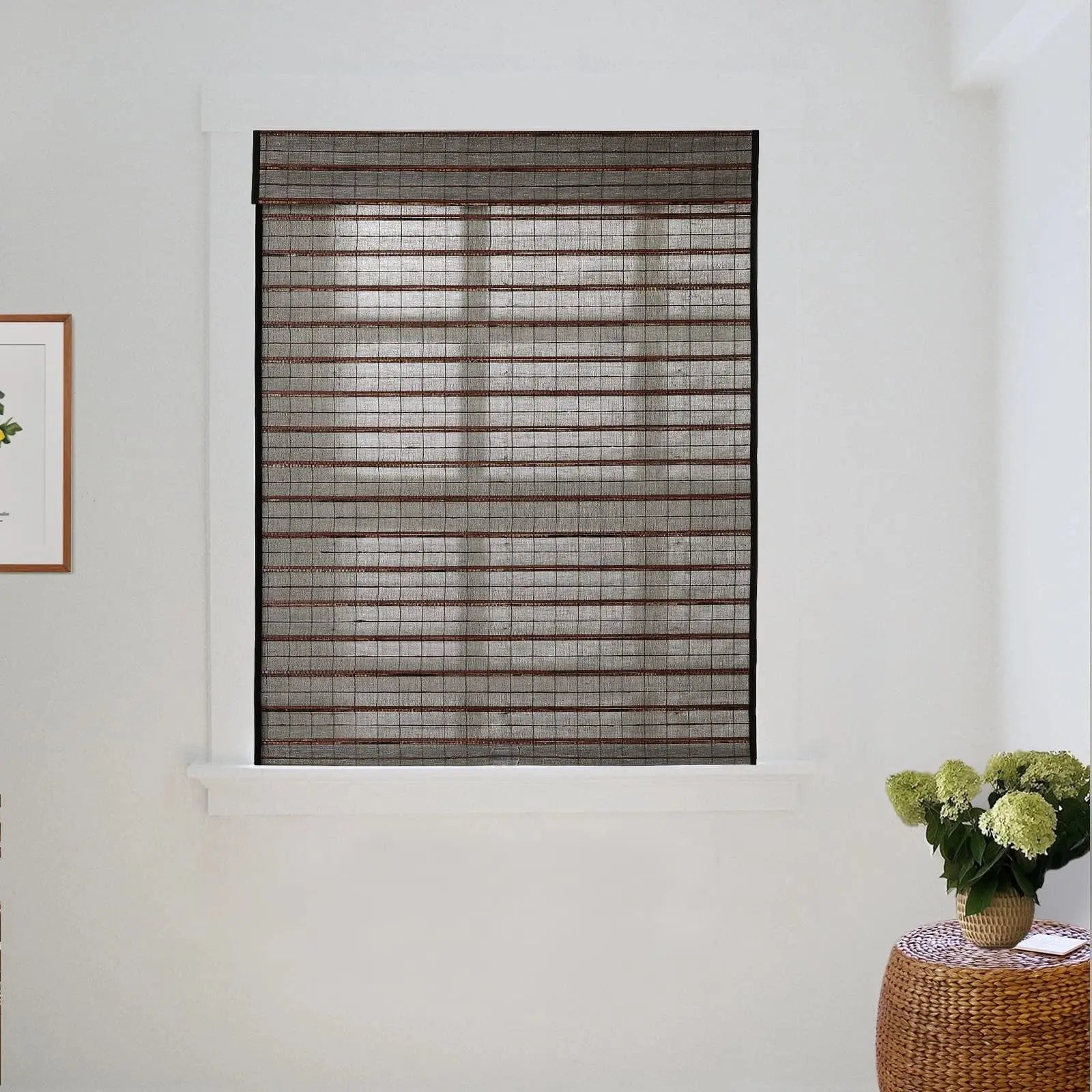 Natural Flax Bamboo Woven Window Shade - Eco-Friendly Sun Protection for Home & Office - Perfect for Living Room, Bedroom, and Patio Use