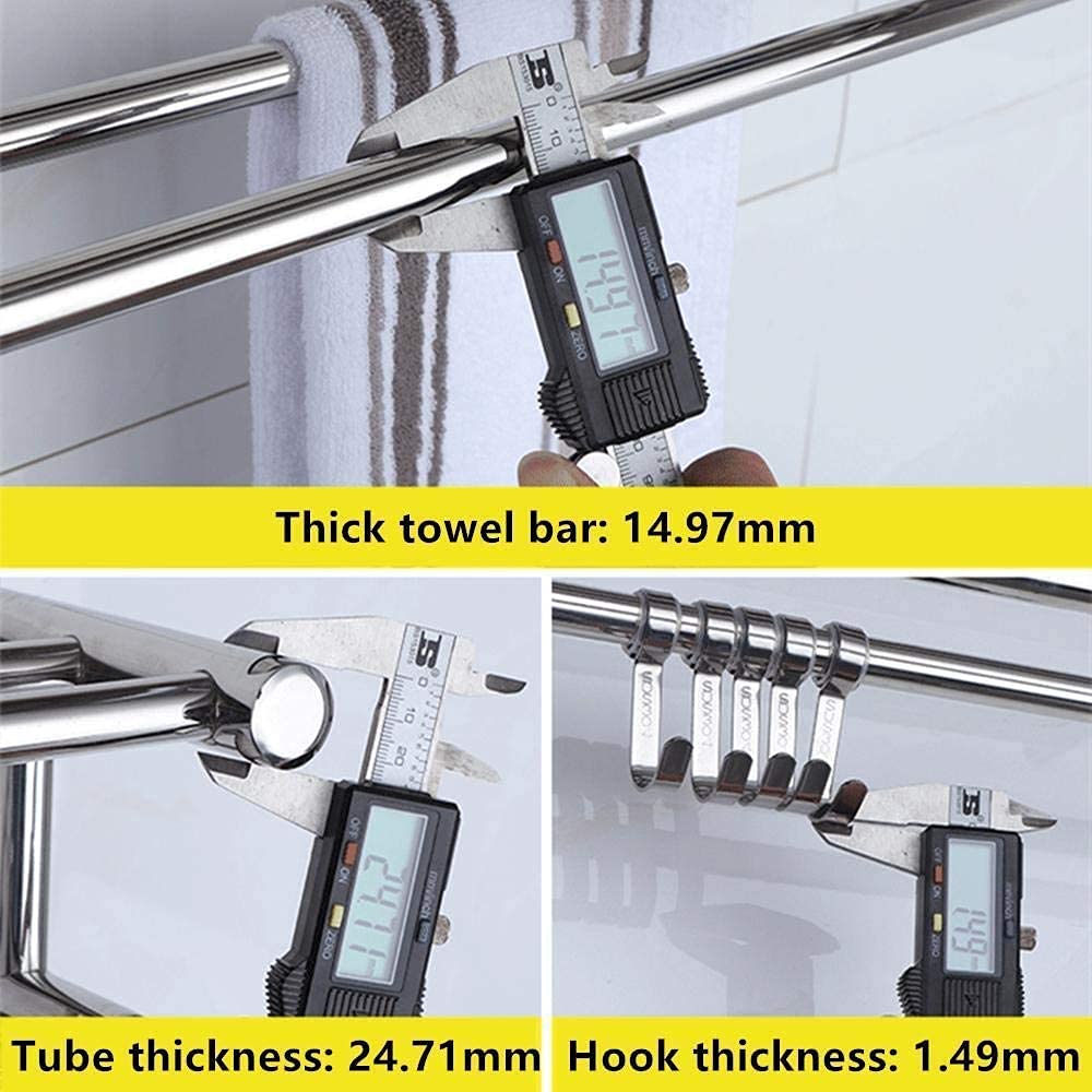 Stainless Steel Wall Mounted Towel Rack with Hooks - Double Towel Bar Rail & Storage Shelf Holder for Bathroom & Kitchen - 40cm & 50cm Options - Perfect for Small Spaces & Modern Home Decor