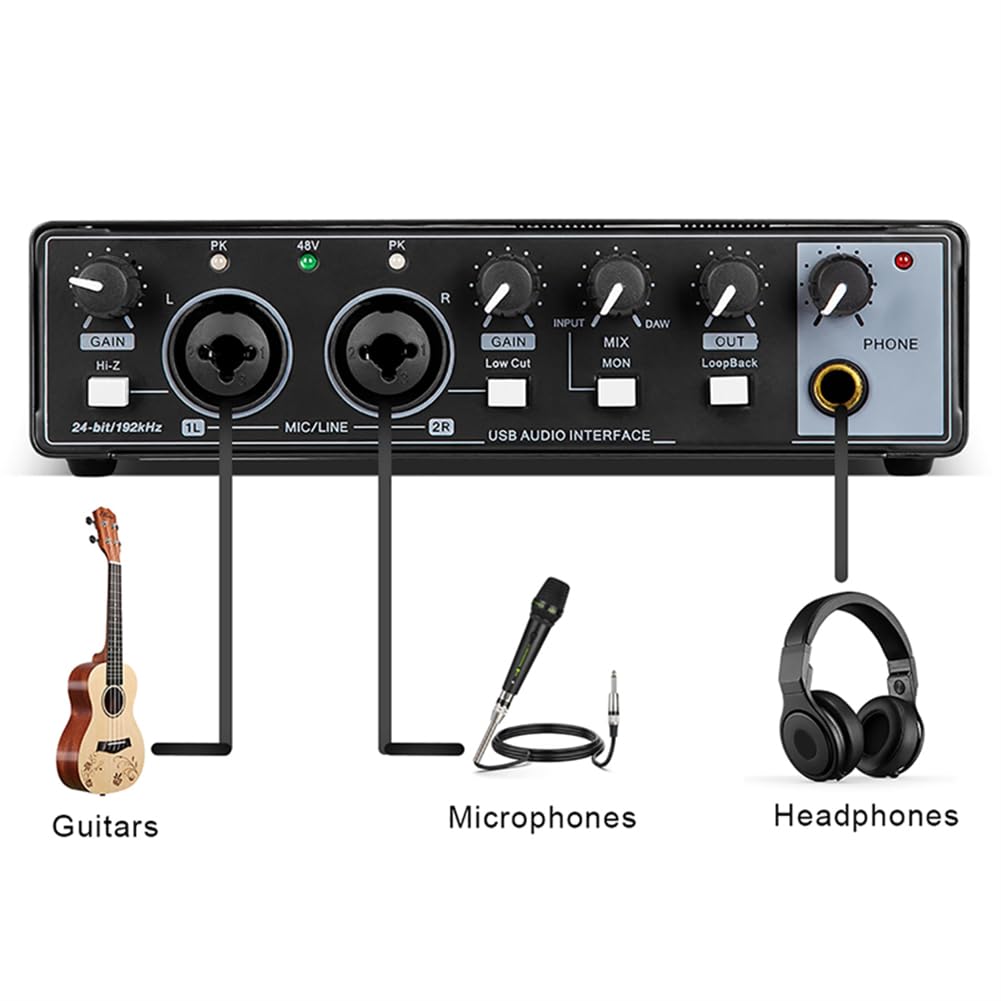 Professional USB Audio Interface Sound Card for Guitar Recording, Live Streaming & Studio - High-Quality Computer Audio Equipment for Musicians & Broadcasters - Perfect for Home Studios, Podcasting & Music Production