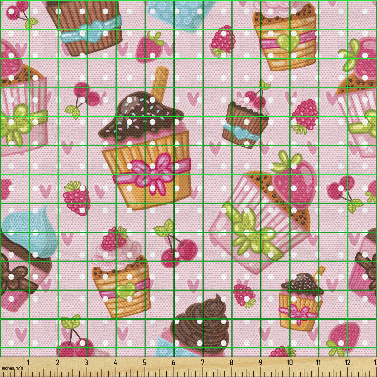 Ambesonne Pink Fabric by The Yard - Kitchen Cupcakes Muffins Strawberries & Cherries Food Print - Decorative Upholstery Fabric for Sofa, Curtains, Pillows - 10 Yards Pink Brown - Perfect for Home Decor, DIY Projects & Crafting