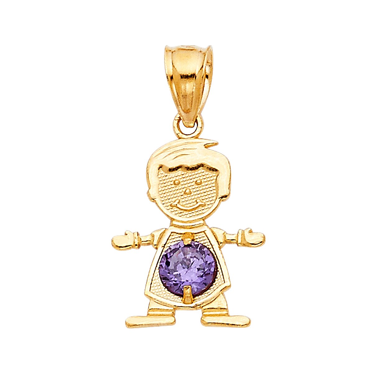 14K Yellow Gold Birthstone Cubic Zirconia CZ Boy Charm Pendant for Necklace - Perfect Gift for Son, Grandson & Birthday Celebrations