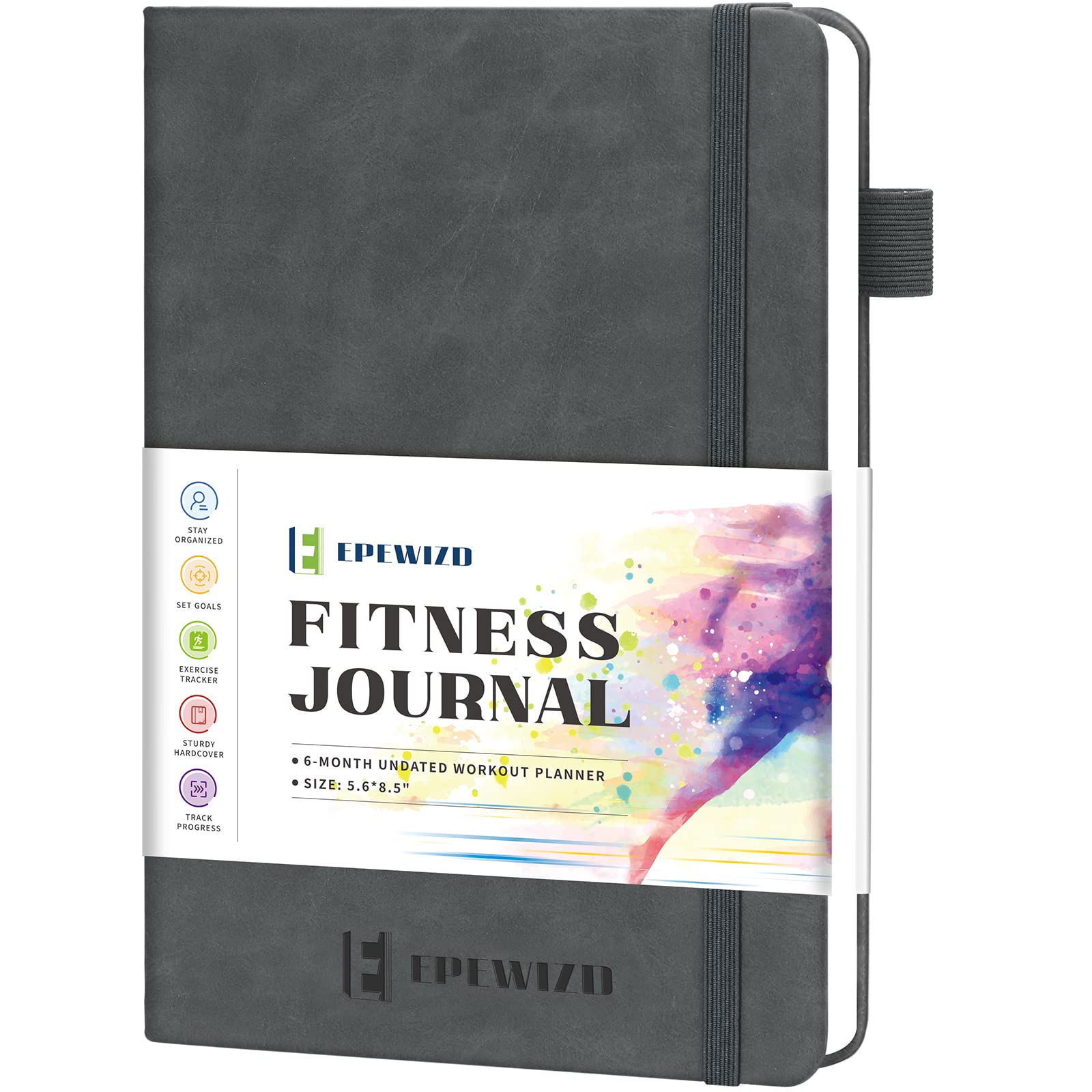 EPEWIZD 6-Month Undated Fitness Journal & Workout Planner - Gray Hardcover Exercise Log Book for Men & Women | Perfect for Home Gym, Weight Training & Fitness Tracking