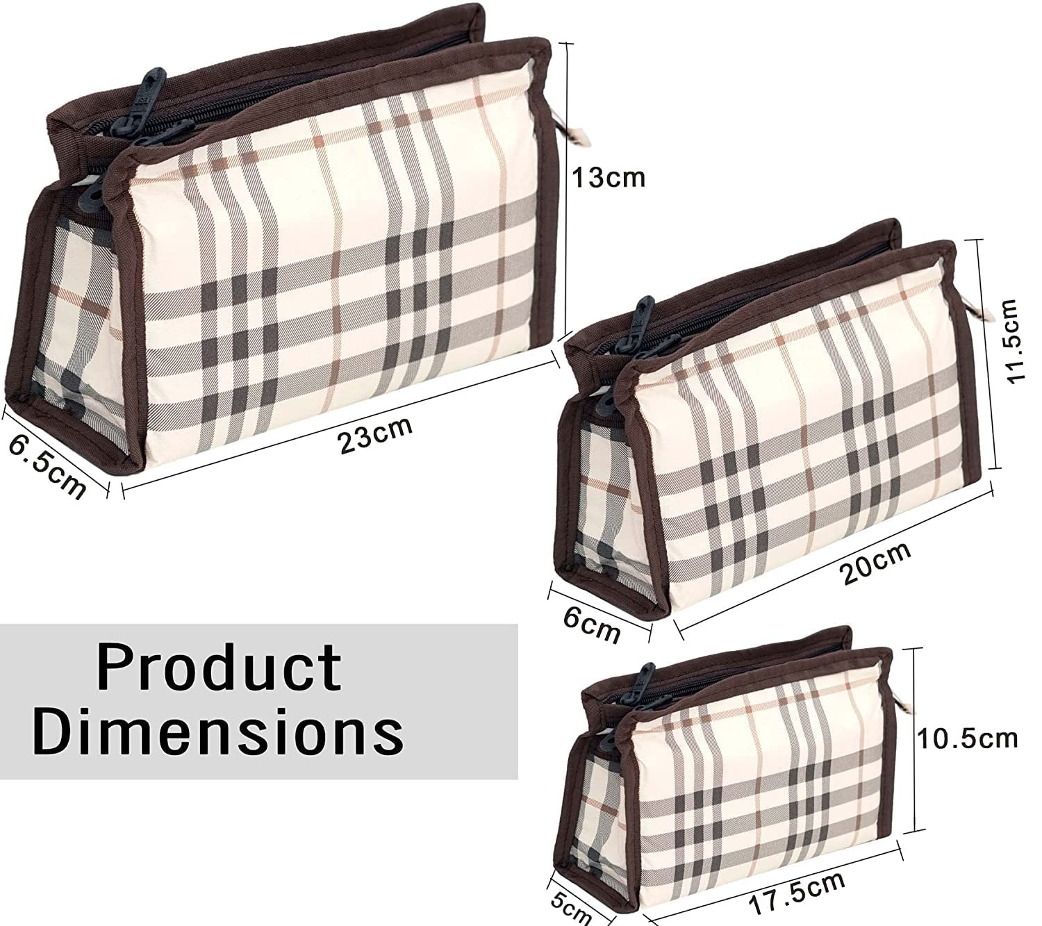Flywind Synthetic Travel Makeup Organizer Bag - Extra Large Cosmetic Case with 3 Pouch Set (Brown & White) | Perfect for Travel, Home Storage & Grooming Essentials Organization