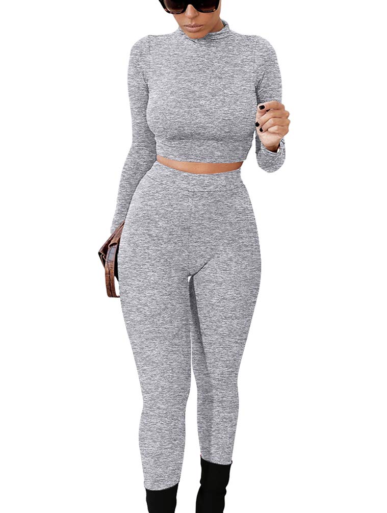 GOKATOSAU Women's 2 Piece Outfits - Sexy Long Sleeve Crop Top & High Waisted Pants Set | Clubwear, Party Outfit, Night Out Jumpsuit for Women | Perfect for Clubbing, Date Night & Special Occasions