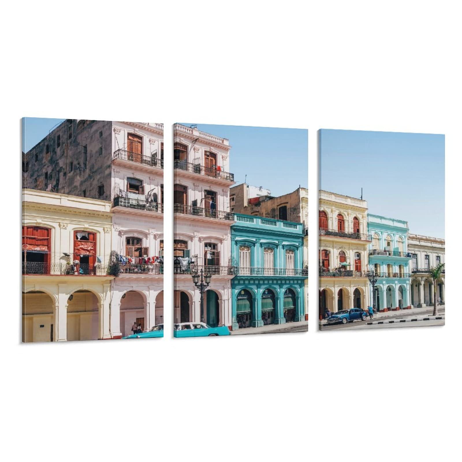 3-Piece Havana City Cuba Canvas Print Poster Set - 24x36inch (60x90cm) Urban Landscape Wall Art for Bedroom & Living Room Decor - Perfect for Home, Office, and Gift Giving