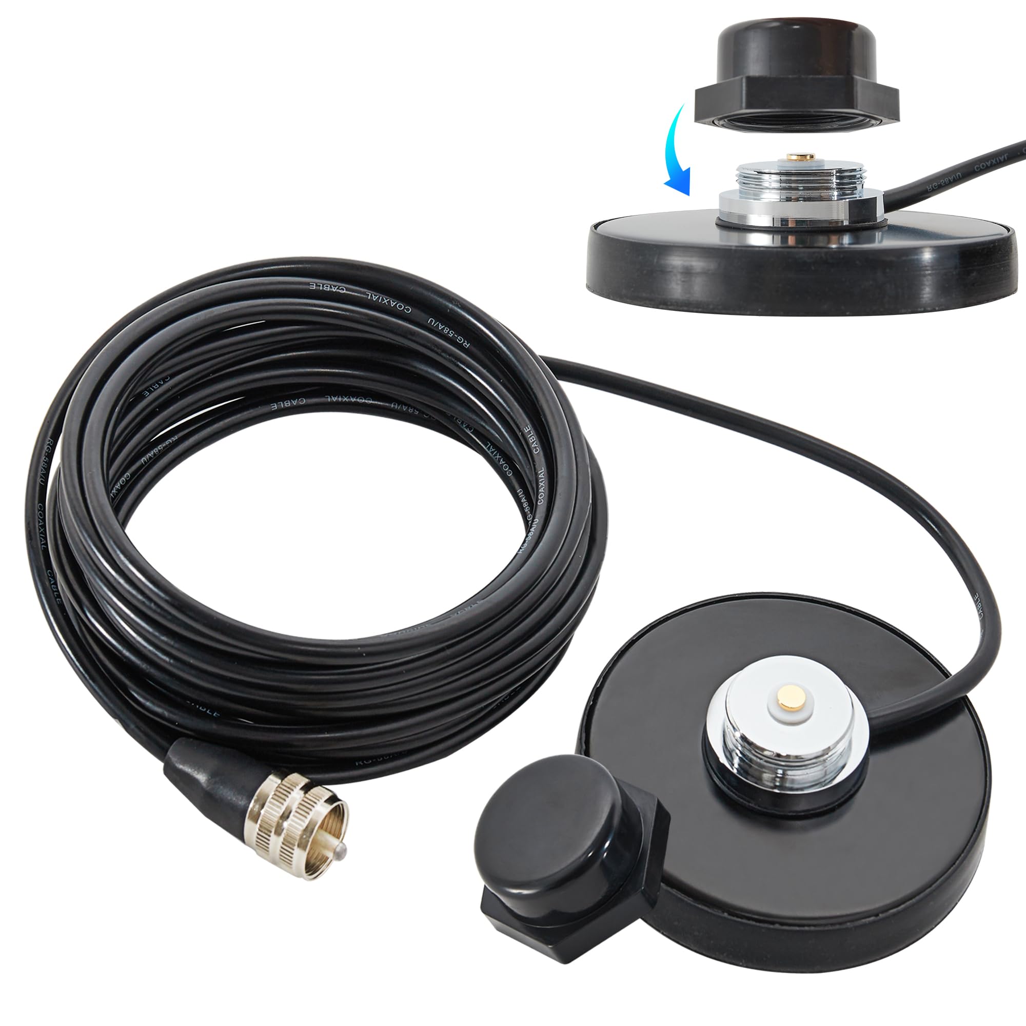 Anina NMO Antenna Magnetic Base Mount with 16.4ft RG58 Coaxial Cable & PL-259 Plug - Heavy Duty CB Ham Radio Antenna for Truck, Marine, VHF Communication - Perfect for Off-Roading, Boating, and Emergency Scenarios